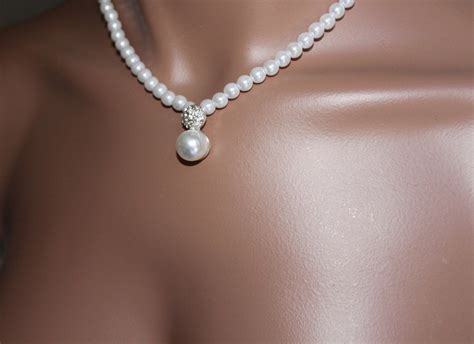 Bridal Jewelry Set White Pearl And Rhinestone Necklace With Earring