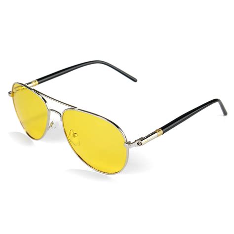 unisex metal frame anti glare night vision driving glasses polarized hd yellow lens tinted w