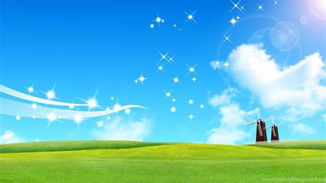 1366x768 Hd Beautiful Cartoon Blue Sky And Grassland