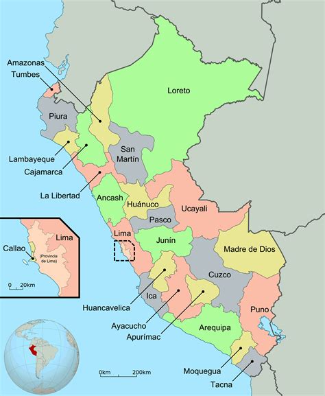 Large Detailed Administrative Map Of Peru Peru South America
