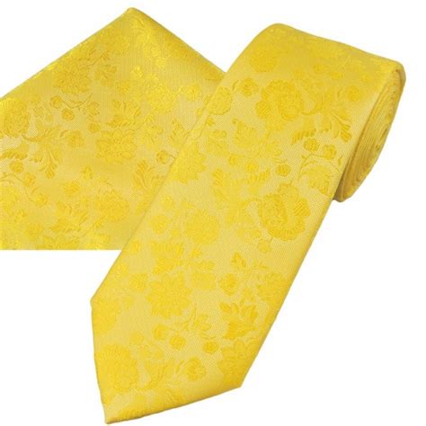 Bright Yellow Floral Pattern Men S Tie Pocket Square Handkerchief Set