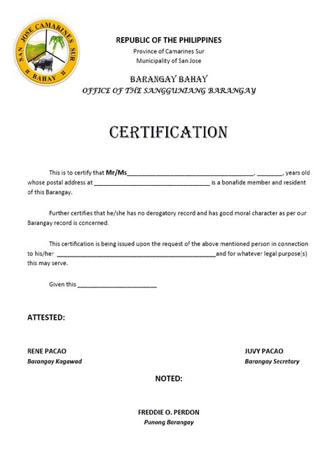 Barangay Certificate
