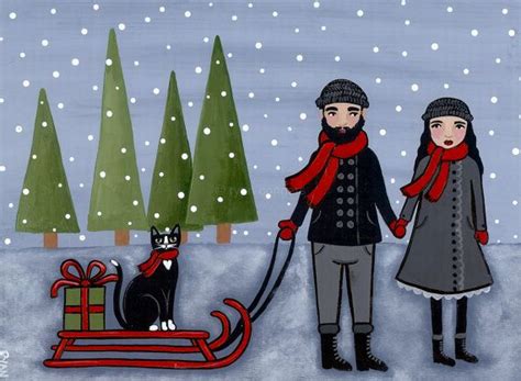 A Winter Stroll Original Cat Folk Art Painting By Kilkennycatart Ryan