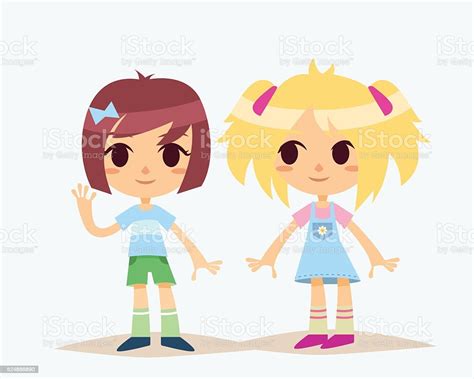 Ilustración de Niños De Dibujos Animados Lindo Aislados Las Niñas