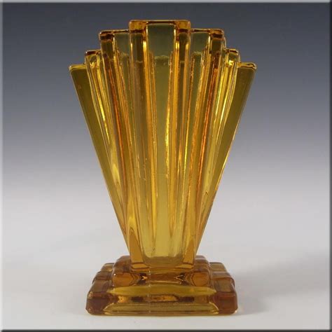 Bagley 1930s Art Deco Amber Glass Grantham Vase 334 1 £2000