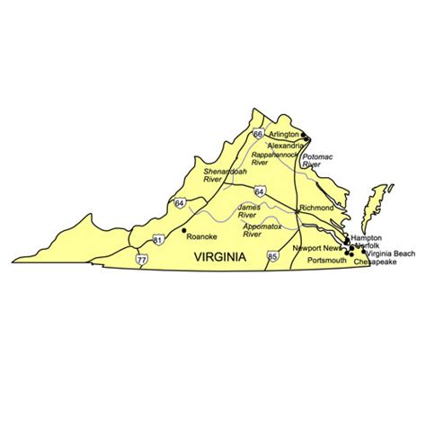 Virginia Us State Powerpoint Map Highways Waterways Capital And