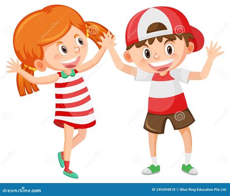 Cheerful Boy And Girl In Greeting Gesture Stock Vector Illustration