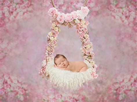 Digital Backdrop Background Newborn Baby Girl White Lace Tray Pink