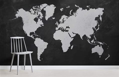 Black World Map Wallpaper Mural Muralswallpaper World