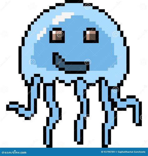 Pixel Art Jellyfish On White Background 8 Bit Vector Illustration
