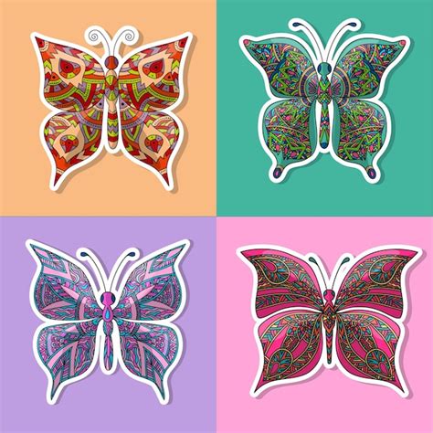 Premium Vector Set Stickers Butterfly In Zentangle Style