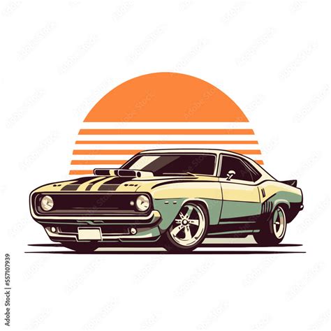 Classic Custom Muscle Car Racing In Retro Style Vector Illustration