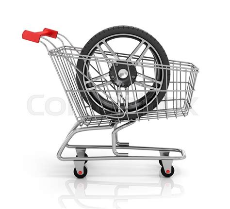 Automobile Wheels And Shopping Cart Stock Image