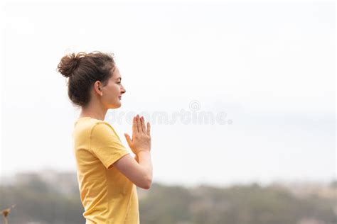 Woman In Namaste Pose Outdoor Yoga Stock Photo Image Of Hands