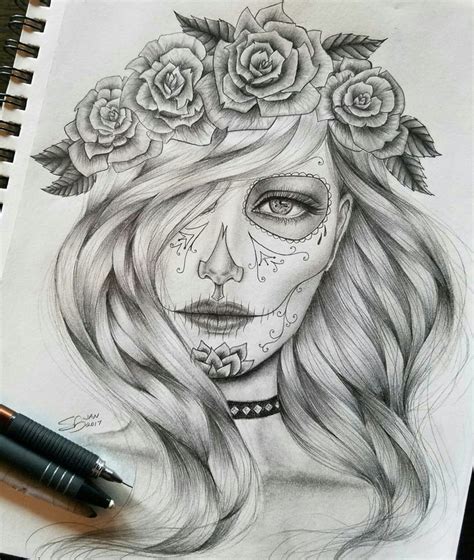Freehand Day Of The Dead Drawing By Me Graphite On Sketchbook Paper