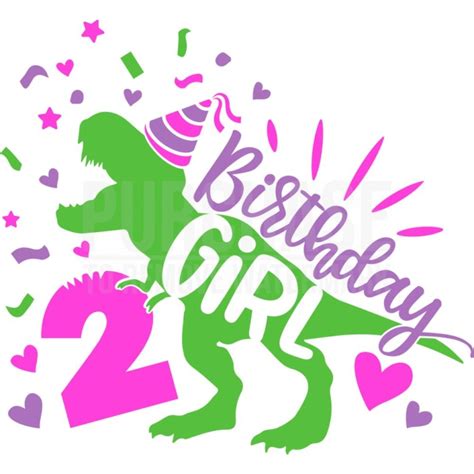 Dinosaur Girl Birthday 2 Svg • T Rex Girls Second Birthday T Shirt Svg
