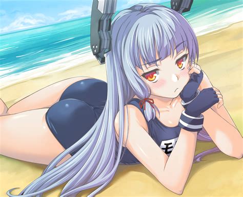 anthropomorphism ass beach gloves ipuusan pestxsan kantai collection long hair murakumo