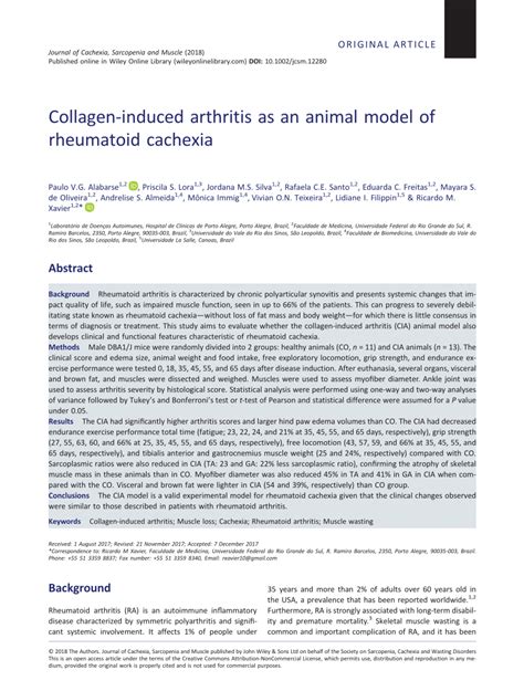 Pdf Collagen Induced Arthritis As An Animal Model Of Rheumatoid