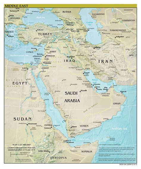 Large Scale Detailed Political Map Of The Middle East With Relief