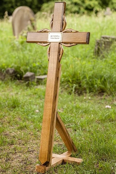40 Solid Oak Wooden Cross Memorial Grave Marker With Personalised