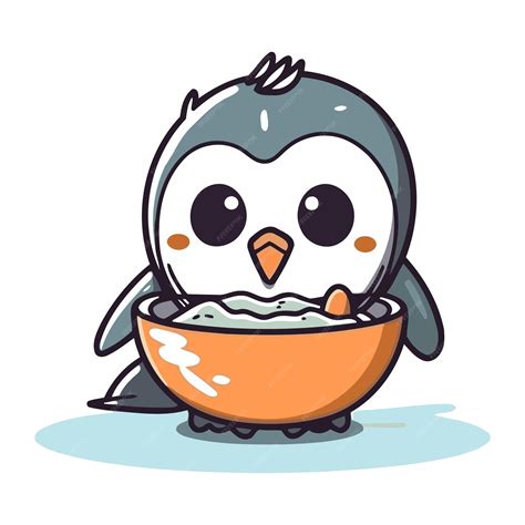 Premium Vector Cute Penguin Eating From A Bowl Vector Cartoon
