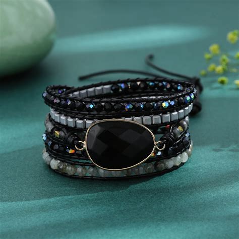 Black Onyx Bracelet 5 Times Strands Wrap Bracelet Charm Etsy