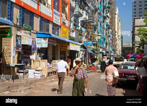 Street Scene And Pedestrians In Central Rangoon Yangon Burma
