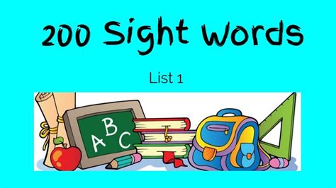 200 Sight Words List 1 Prek Kindergarten First Grade Second Grade
