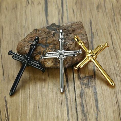 Stainless Steel Nail Cross Pendant Necklace Religious Punk Christian