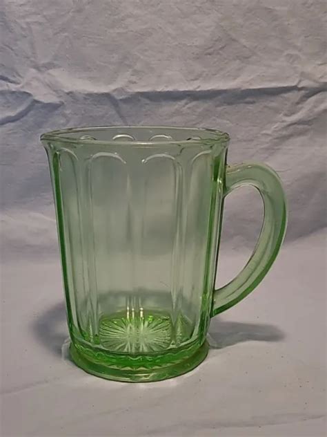 Vintage Hazel Atlas Uranium Green Glass Ribbon Facet Tall