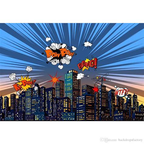 Cartoon Superhero Themed Backdrop Photography Printed Blue Sky City