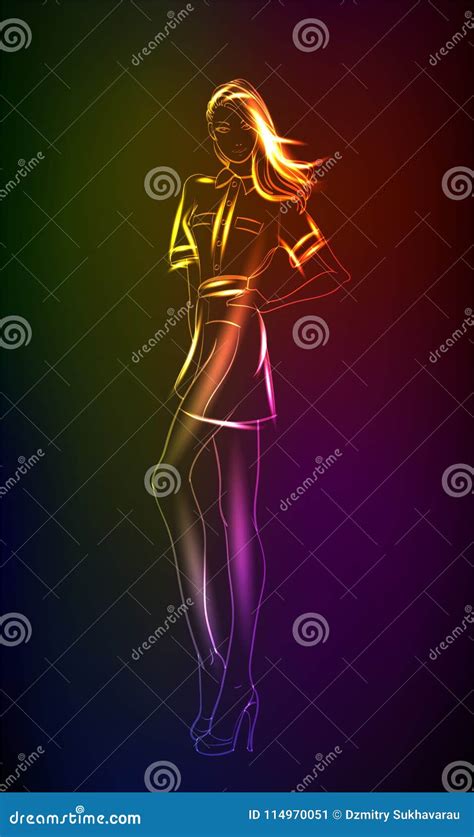 Hand Drawn Fashion Model From A Neon Stock Vector Illustration Of