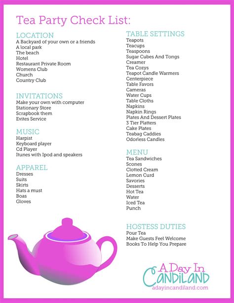 The Ultimate Tea Party Checklist Tea Party Menu Kids Tea Party