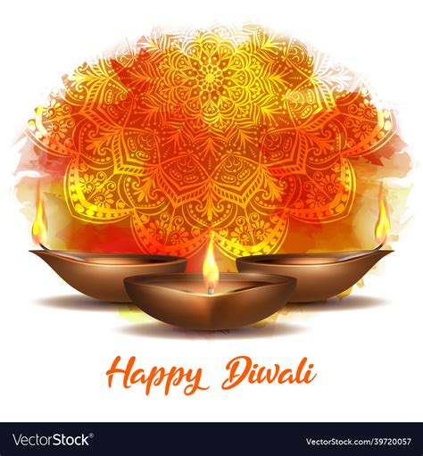 Burning Diya On Happy Diwali Holiday On Dark Vector Image