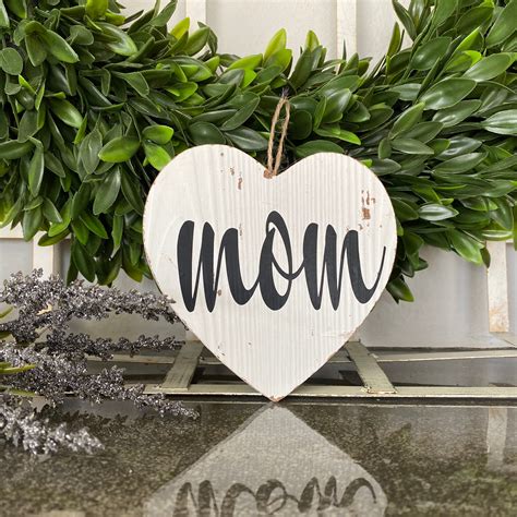 Mom Mom Heart Rustic Whitewashed Hanging Heart Mom Sign Mothers
