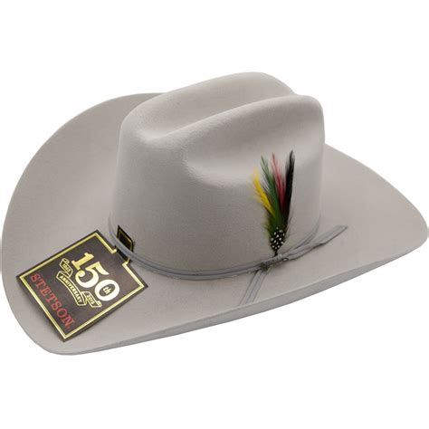 6x Stetson Spartan Fur Felt Hat With Feather Mist Gray Rugged Cowboy