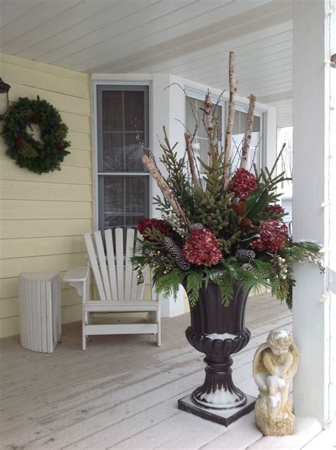 Christmas Entry Urns On Front Porch Using Birch Branches Spruce Tips