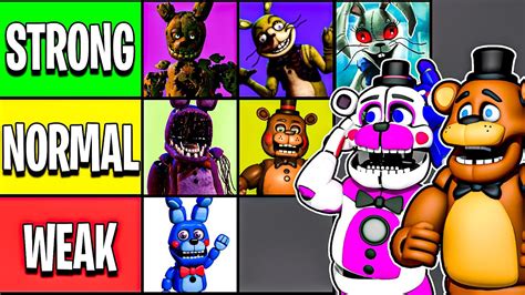 Ranking Strongest Fnaf Character Tier List With Freddy And Funtime Freddy Youtube