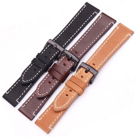 18mm 20mm 22mm Genuine Leather Watch Band Strap Manual Men Thick Brown