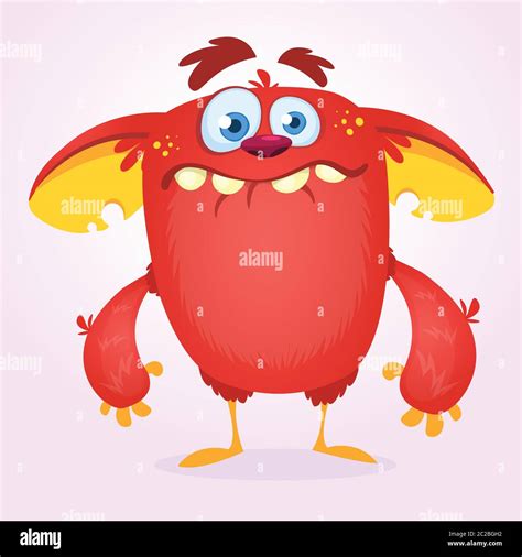 Cute Happy Cartoon Monster Vector Illustration Of Red Monster Mascot