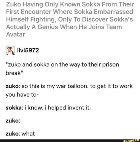 Zuko Having Only Known Sokka From Their First Encounter Where Sokka