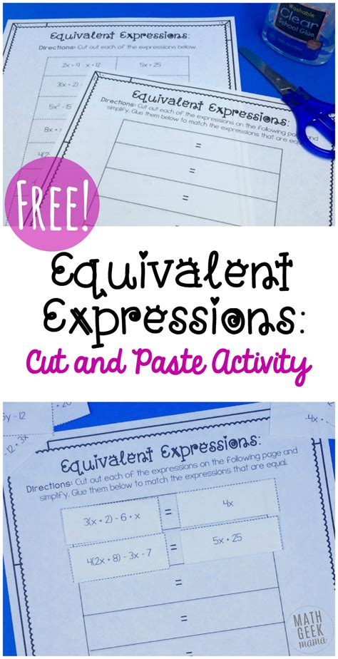 Learn about equivalent expressions with free interactive flashcards. Free Equivalent Expressions Cut and Paste Math Activity ...