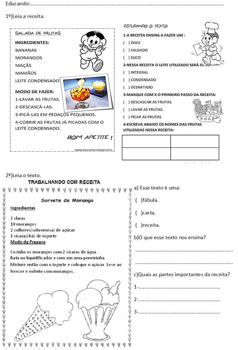Atividade Gênero Textual Receita 1 Ano