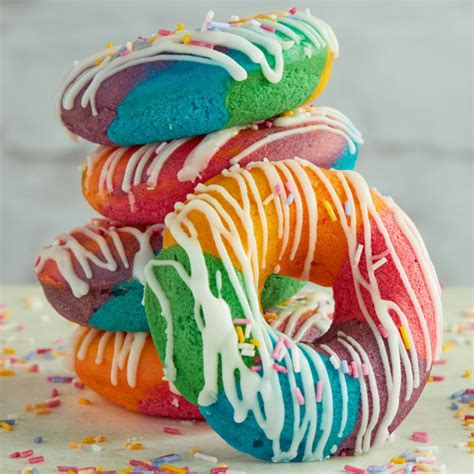 Baked Rainbow Doughnuts Rainbow Donut Rainbow Food Doughnut Recipe