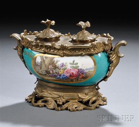 Sevres Style Bronze Mounted Porcelain Inkstand France 19th Century