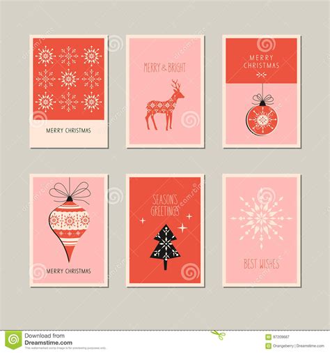 Set Of Decorative Christmas Cards Stock Vector Illustration Of