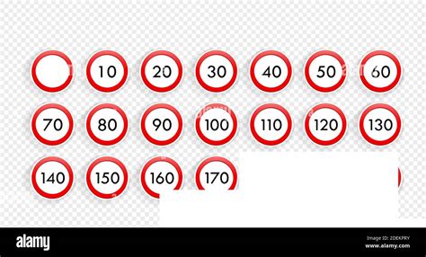 Speed Limit Road Sign Icon Set Vector On Isolated Transparent