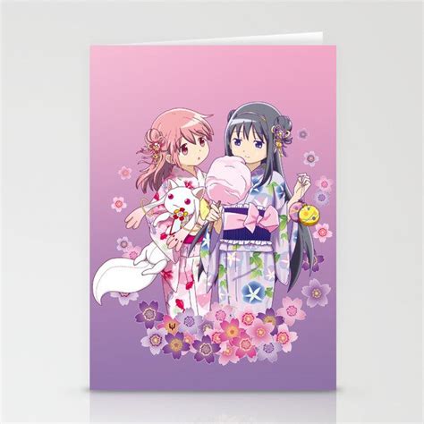 Madoka Kaname And Homura Akemi Love Yukata Edit Stationery Cards By