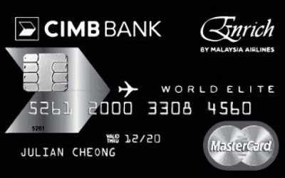 With fine dining privileges and complimentary extra enrich miles for malaysia airlines' online booking. CIMB Enrich World Elite MasterCard by CIMB Bank