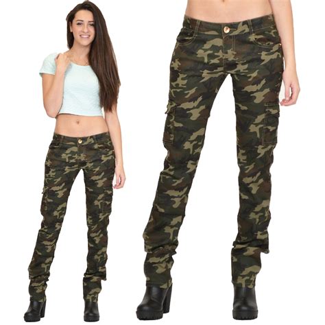 womens army military green camouflage slim fit combat trousers cargo pants jeans